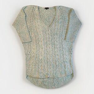 Express Cable Knit Sweater Womens Small Mint Green V-Neck High Low Cotton Blend